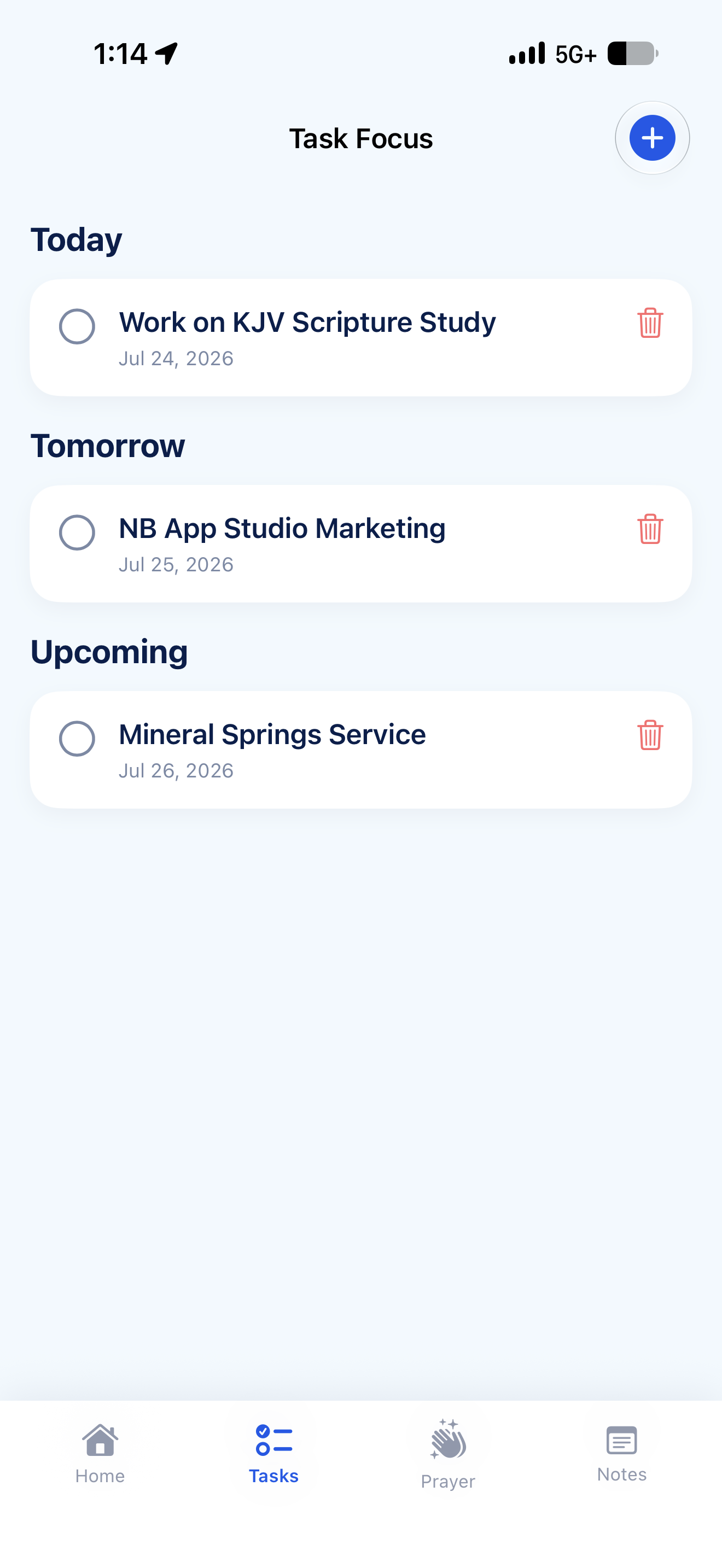Daily Focus task screen