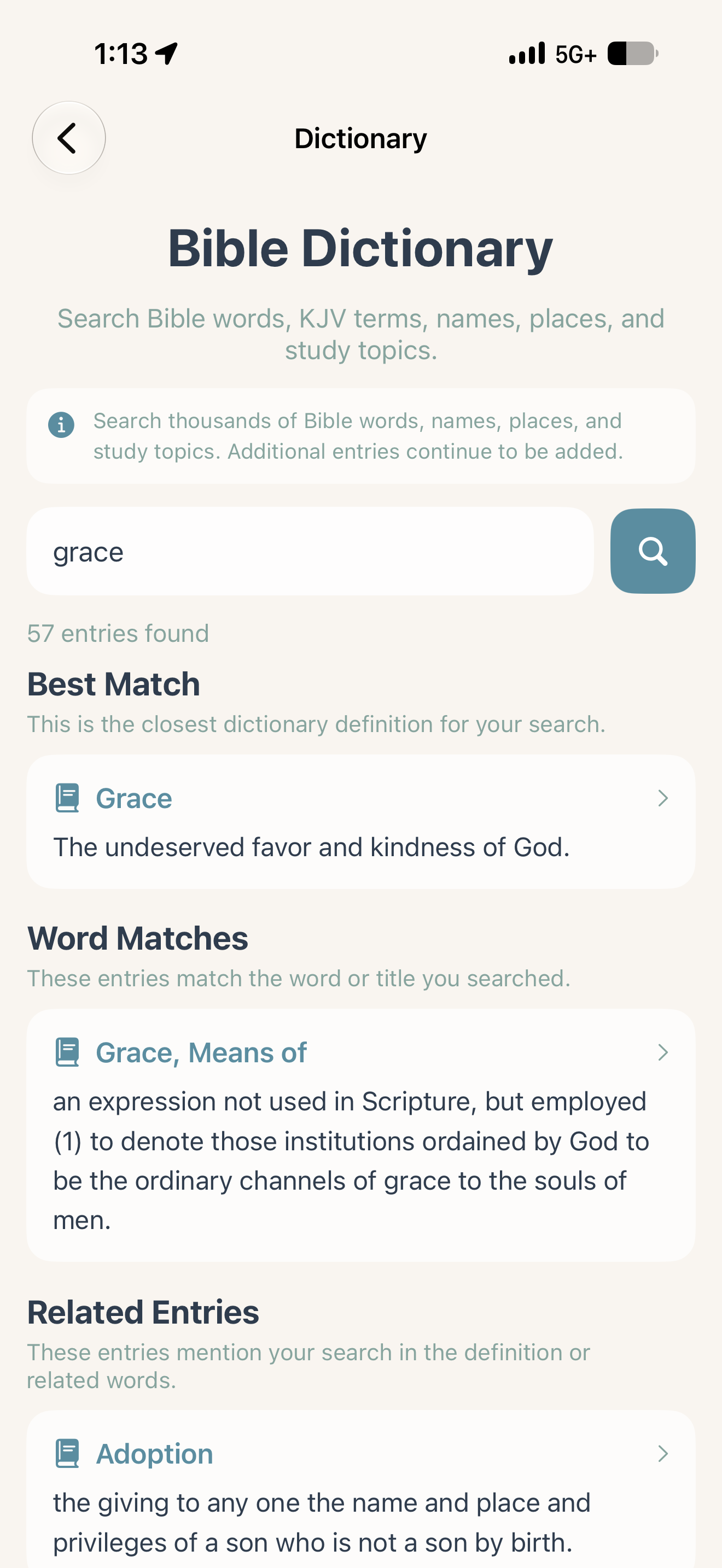 KJV Scripture Study dictionary screen
