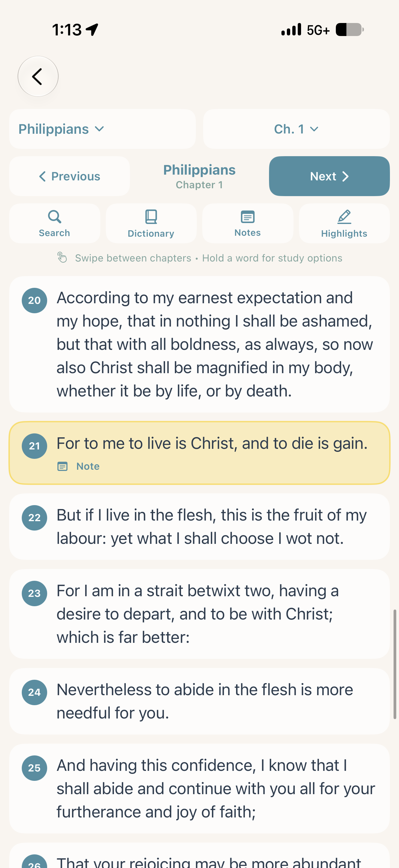 KJV Scripture Study Bible reader screen